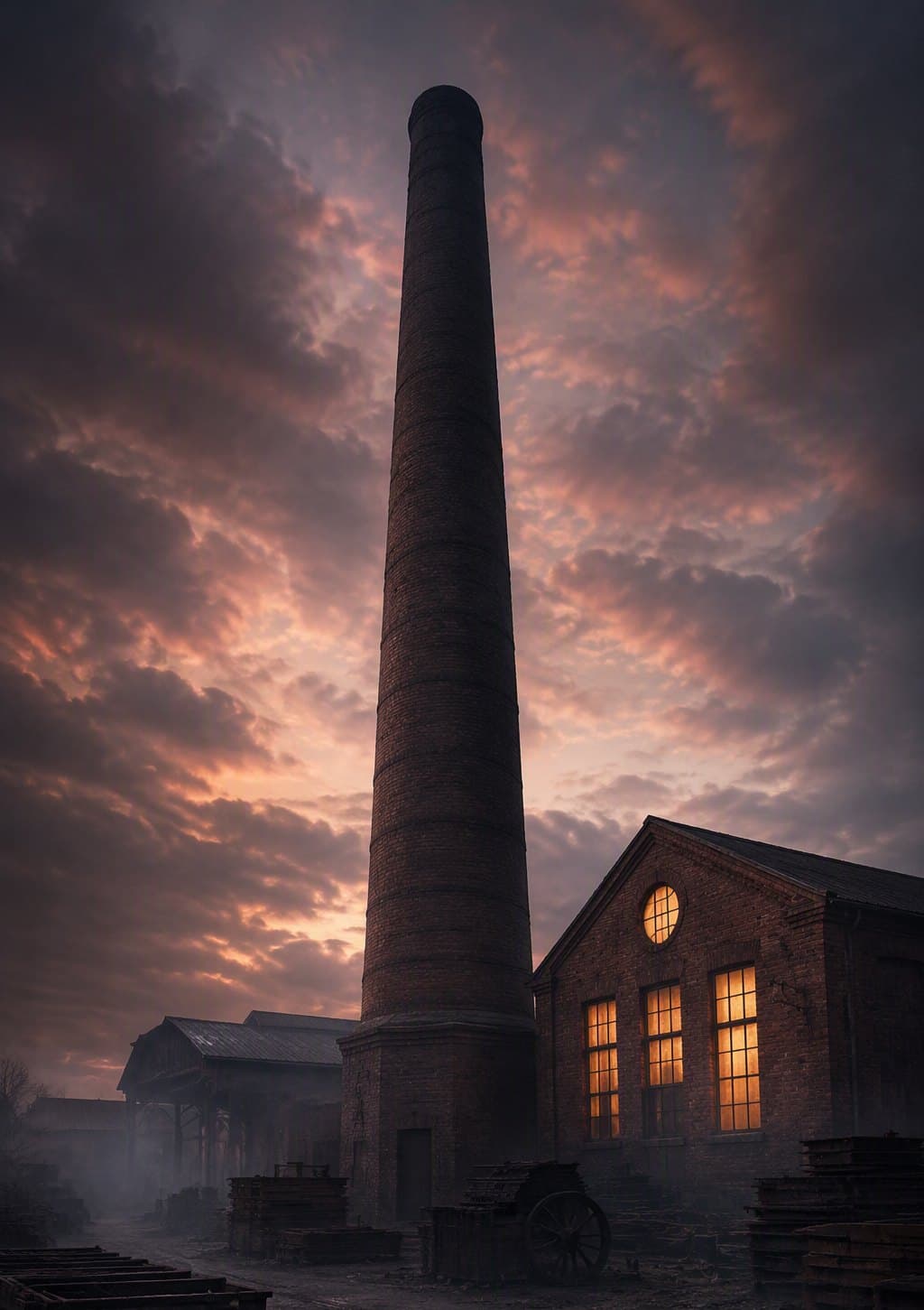 The original Victorian kiln chimney still standing at the centre of the yard